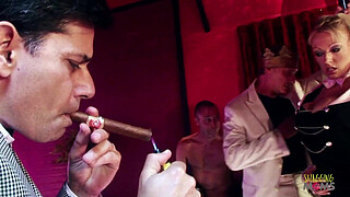 An outstanding brunette milf is horny so she joins a group orgy with her naughty blonde milf friends