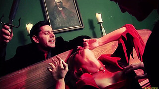 As the brunette milf revives the demonic blonde with big boobs they celebrate by having group sex