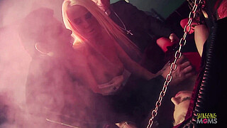 As the brunette milf revives the demonic blonde with big boobs they celebrate by having group sex