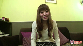 Japanese sweetie massages her cunt with the vibrator before taking huge cock in doggy style