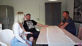 Cuckold husband must watch while his skinny German Teen Girlfriend get no condom Fuck by Fat Cock old Guy