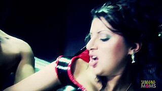 The horny dude receives fellatio by a cock hungry brunette with big tits