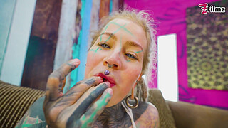 Tattooed Anal Queen in White Lingerie Fingers Herself Senseless