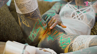 Tattooed Anal Queen in White Lingerie Fingers Herself Senseless