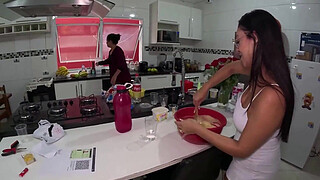 The couple arrives and turns the house into a wild orgy with the two naughty girls.