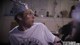 Big tits MILF ghost devour scientists big dick before pegging him