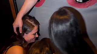 Four naughty sisters go to a swingers club and have sex with strangers without condoms in the glory hole, including cum in their vaginas - full version on Red