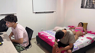 DON'T CUM INSIDE ME, THE CUCKOLD'S RIGHT THERE! My husband gets distracted and my best friend fucks me really good.