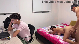 DON'T CUM INSIDE ME, THE CUCKOLD'S RIGHT THERE! My husband gets distracted and my best friend fucks me really good.