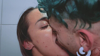 The naughty young girl pulled me into the bathroom at the party to get fucked in the hairy pussy.