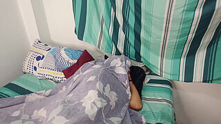 My perverted old stepfather visits my room and we end up having delicious sex in my bed