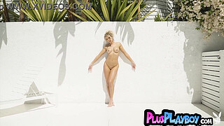 Beautiful blonde exposing her big ass during hot posing for the Playboy