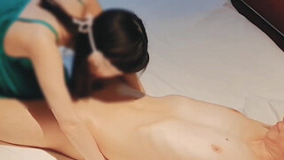 A slender, cute wife wearing sexy green lingerie sucks out my semen with a blowjob. Homemade amateur personal filming Kawasaki JK