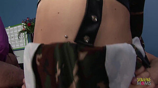 Two naive milfs are seduced by an older guy and then joined by two other guys for sex