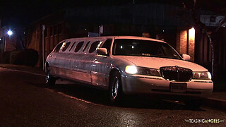 The rich brunette milf loves fucking in her limousine during intense group sex