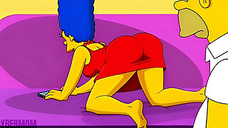 Married Housewife Cheats on Her Cuckold Husband on a Pink Couch. Cartoon Parody Simpsons. Hentai