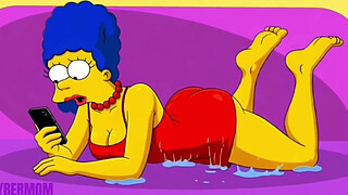 Married Housewife Cheats on Her Cuckold Husband on a Pink Couch. Cartoon Parody Simpsons. Hentai