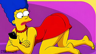 Married Housewife Cheats on Her Cuckold Husband on a Pink Couch. Cartoon Parody Simpsons. Hentai