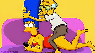 Married Housewife Cheats on Her Cuckold Husband on a Pink Couch. Cartoon Parody Simpsons. Hentai
