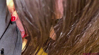 Asian whore Milf with big nipples in skirt and buttplug love to suck uncut cock