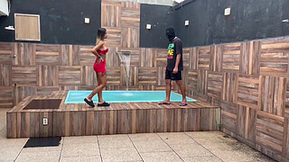 My wife giving it to a fan in front of her cuckold husband in the pool.