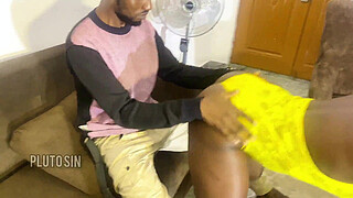 House party turned into a sex party with Ebonychoco in yellow lingerie