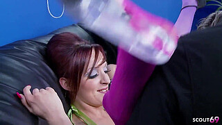 Redhead slim Girl Paige Fox and big tits Bitch Tanya Cox in Nylon Stockings Pick Up and talk to 4Some Casting Fuck