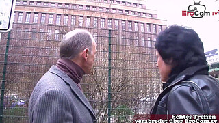 German grandpa flirts with housewife on the street and fucks her