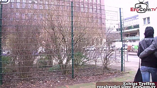 German grandpa flirts with housewife on the street and fucks her