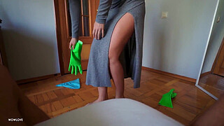 Fit Step Mom caught Step Son with boner while cleaning. Will she help him out?