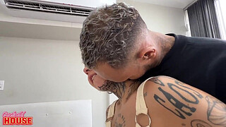 This guy with a big dick fucked the hairy brunette and filled her mouth with cum.