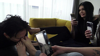 Brat Girls dominate and humiliate slave