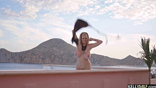 Outdoor Mature Babe Masturbation - Fucking my dildo by the pool (Kelly Madison)