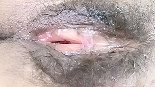 Showing off her big hairy pussy after fucking, she needs more cock, mature Latina wife