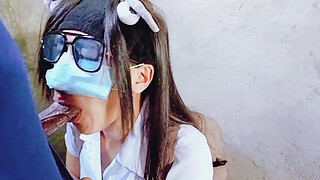 Sloppy blowjob by Pinay college teen and construction worker