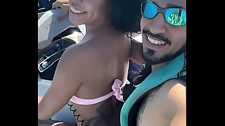 Young slut left her husband on the beach and had sex with the instructor on the jet ski.