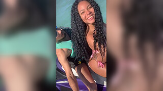 Young slut left her husband on the beach and had sex with the instructor on the jet ski.