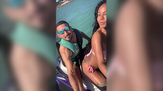 Young slut left her husband on the beach and had sex with the instructor on the jet ski.