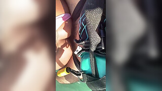 Young slut left her husband on the beach and had sex with the instructor on the jet ski.