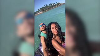 Young slut left her husband on the beach and had sex with the instructor on the jet ski.