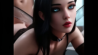 Brunette fairy with bright blue eyes – striptease, doggy style, cowgirl riding & passionate blowjob finish ( AI Generated )