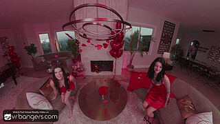 VR Bangers: Two Horny Brunettes in Lingerie Suck and Fuck Cupid in an FFM Threesome on Valentine’s Day