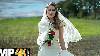 BRIDE4K. Threesome with sexy teen bride with natural tits in the car