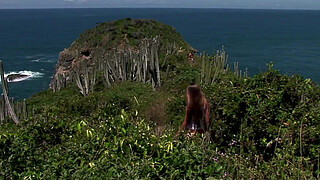 Slim blonde in outdoor threesome