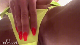 Blonde MILF shows off her new swimsuit, rubbing her HUGE CLITORIS in your face – Fabi Drumond