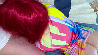 A mature stepmom with huge tits and an elastic ass lay down on the bed, kneaded her and teased her stepson with her ass and for this she received a deep blowjob, a hard fuck in her pussy and anal