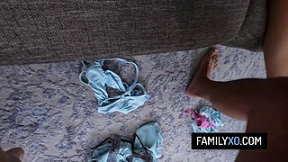 Skinny blonde gets on her knees and starts sucking stepdad’s cock - Mila Monet