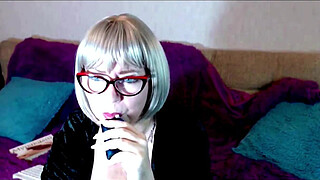 An expressive mature bitch speaks very emotionally, and passionately cums with a dildo in her pussy and squirts...