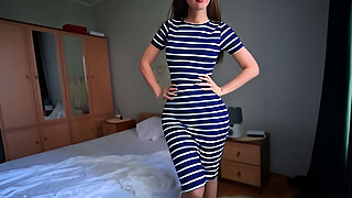 Skinny Step Mom accidentally orgasms while helping Step son cum in her panties