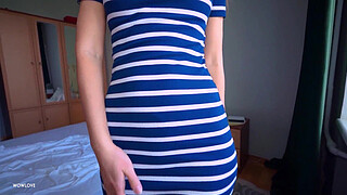 Skinny Step Mom accidentally orgasms while helping Step son cum in her panties